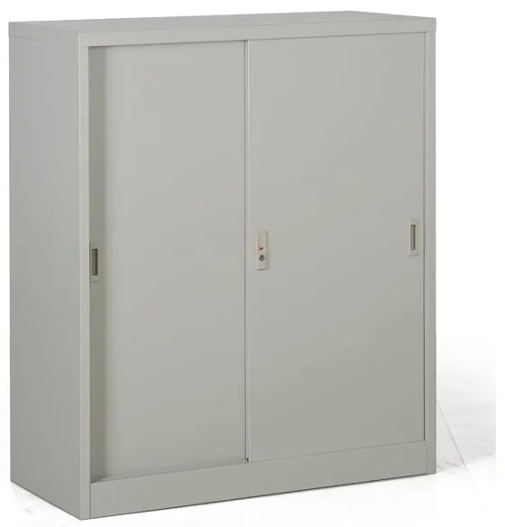 Metalowa szafa z przesuwnymi drzwiami, 2 półki, 1000 x 1200 x 450 mm, jasnoszary