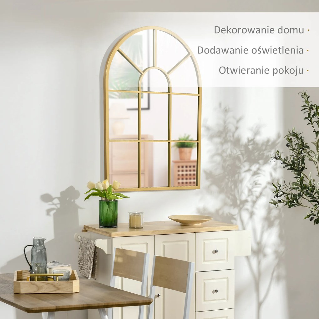 HOMCOM Lustro Okienne z Metalową Ramą, 70 x 50 cm, Złoty
