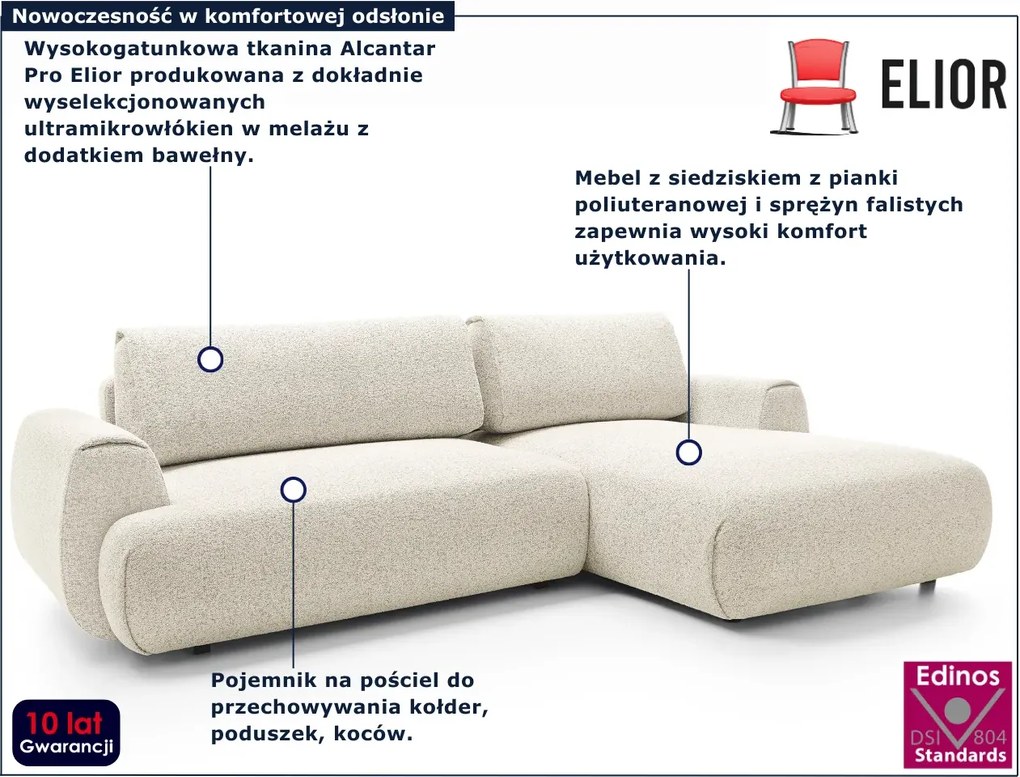 Nowoczesny narożnik rozkładany ecru H3-Z59