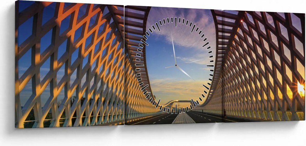 Obraz nowoczesnej architektury mostowej (z zegarem) (90x30 cm)