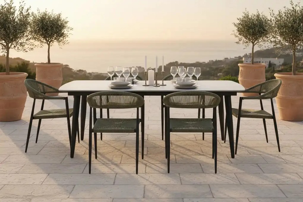 Krzesło Ogrodowe Grafitowe 56x60x78 cm Plecione Zielone Sznurki Nowoczesne