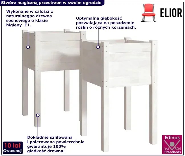 Komplet białych drewnianych donic ogrodowych - Venezia