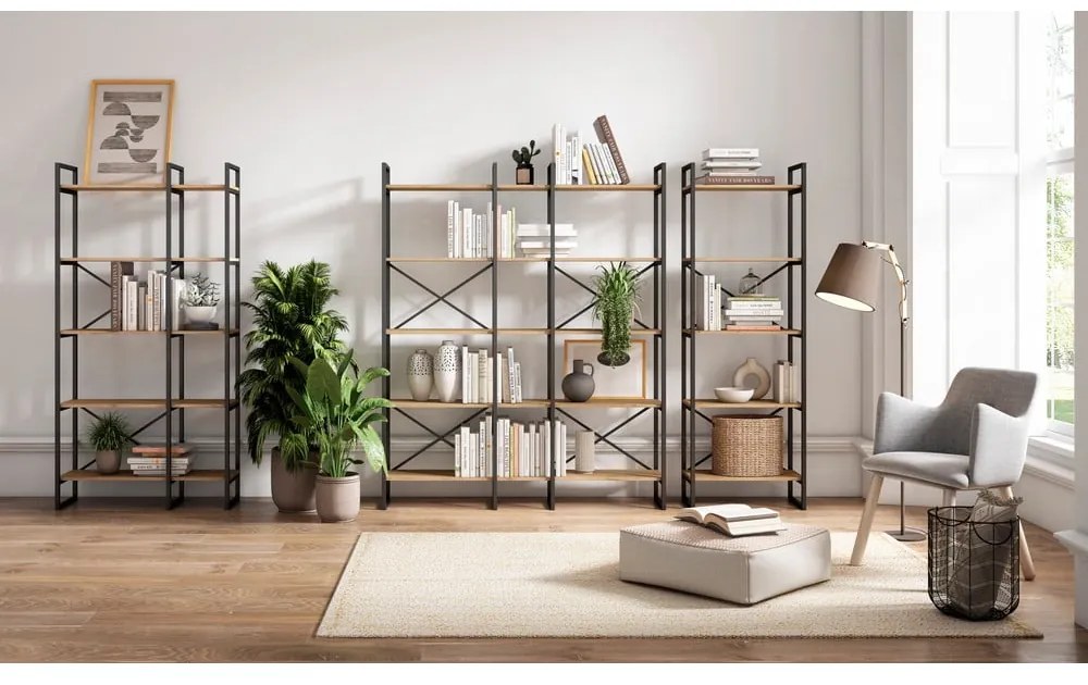 Czarno-naturalny regał w dekorze dębu 58x175 cm Dusan – Marckeric