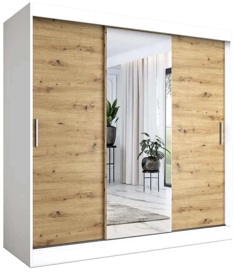 Szafa przesuwna  biały + dąb artisan 200 cm - Massi 6X