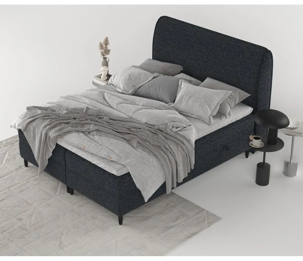 Czarne łóżko boxspring ze schowkiem 140x200 cm Melba – Maison de Rêve