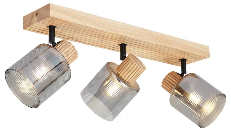 Nowoczesny reflektor drewniany z przydymionym szkłem, 3-punktowy, obrotowy i przechylny - Gracy Nowoczesny Oswietlenie wewnetrzne