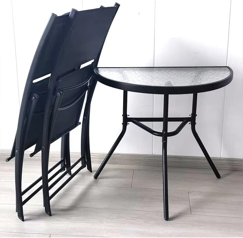 Półokrągły stolik ogrodowy z szklanym blatem ISLAND 70x40 cm, czarny