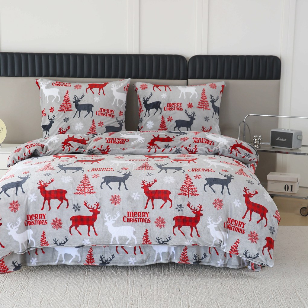 PrzytulneMieszkanie.pl PrzytulneMieszkanie.pl Pościel z mikropluszu MERRY CHRISTMAS DEER szara Rozmiar pościeli: 70 x 90 cm | 140 x 200 cm