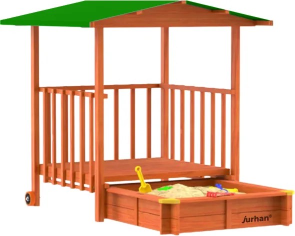 Piaskownica z werandą SUNNY, 130x130x143cm, brązowa/zielona Jurhan