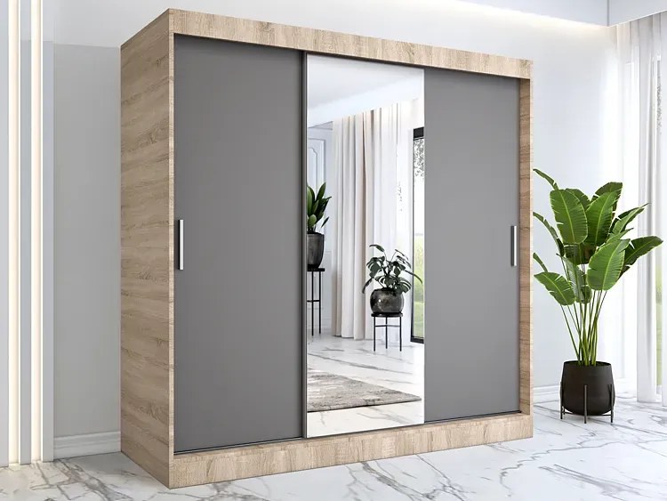 Szafa przesuwna dąb sonoma + antracyt 200 cm - Massi 6X