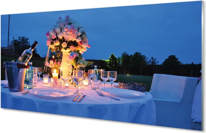 Panel nad Blat Kuchenny Romantyczna Kolacja: Wino i Kwiaty