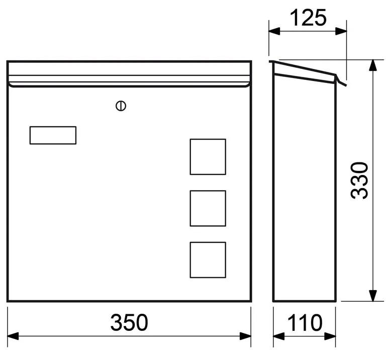 Pocztowa skrzynka na listy, 330 x 350 x 110 mm, nierdzewna