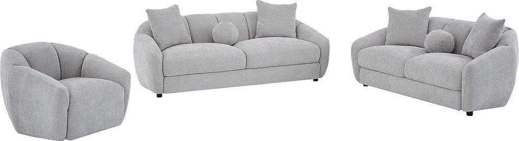 Kanapa 3-osobowa 2-osobowa i fotel z jasnoszarej tkaniny teksturowanej NAFEKI