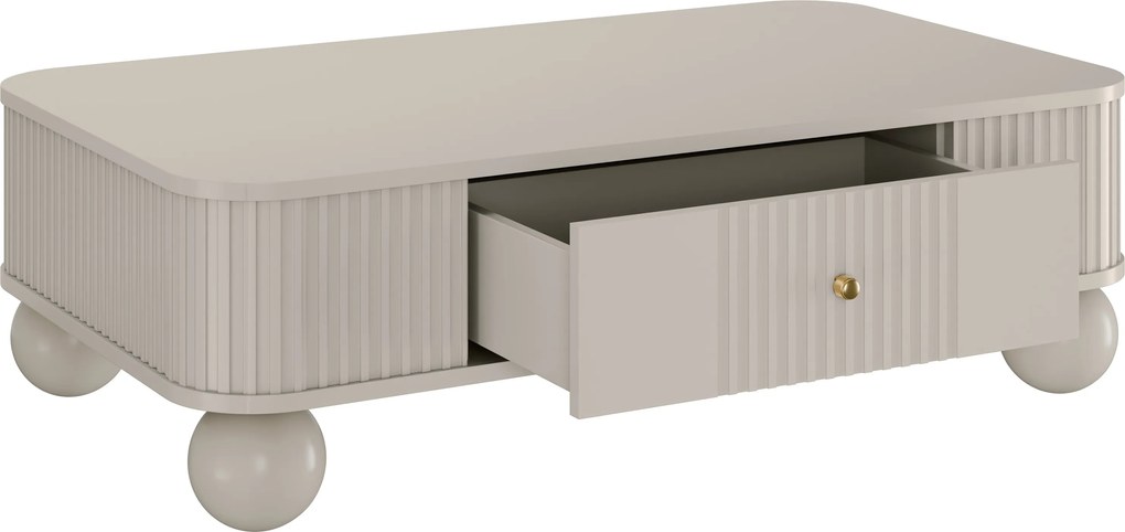 Stolik kawowy Vesper 103x60 cm z szufladą - kaszmir / złote uchwyty / nogi kule