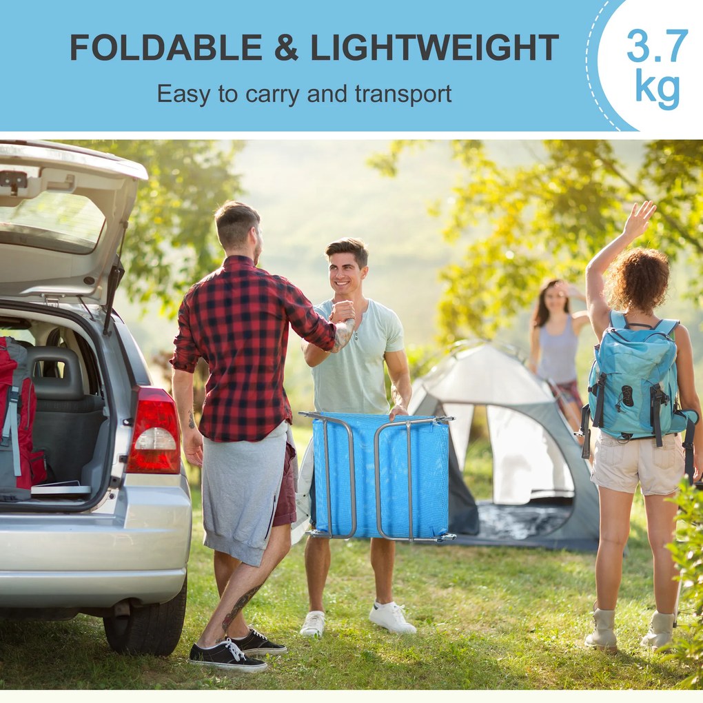 Outsunny Składany leżak ogrodowy z poduszką, 5-pozycyjne regulowane oparcie do 120 kg niebieski | Aosom PL