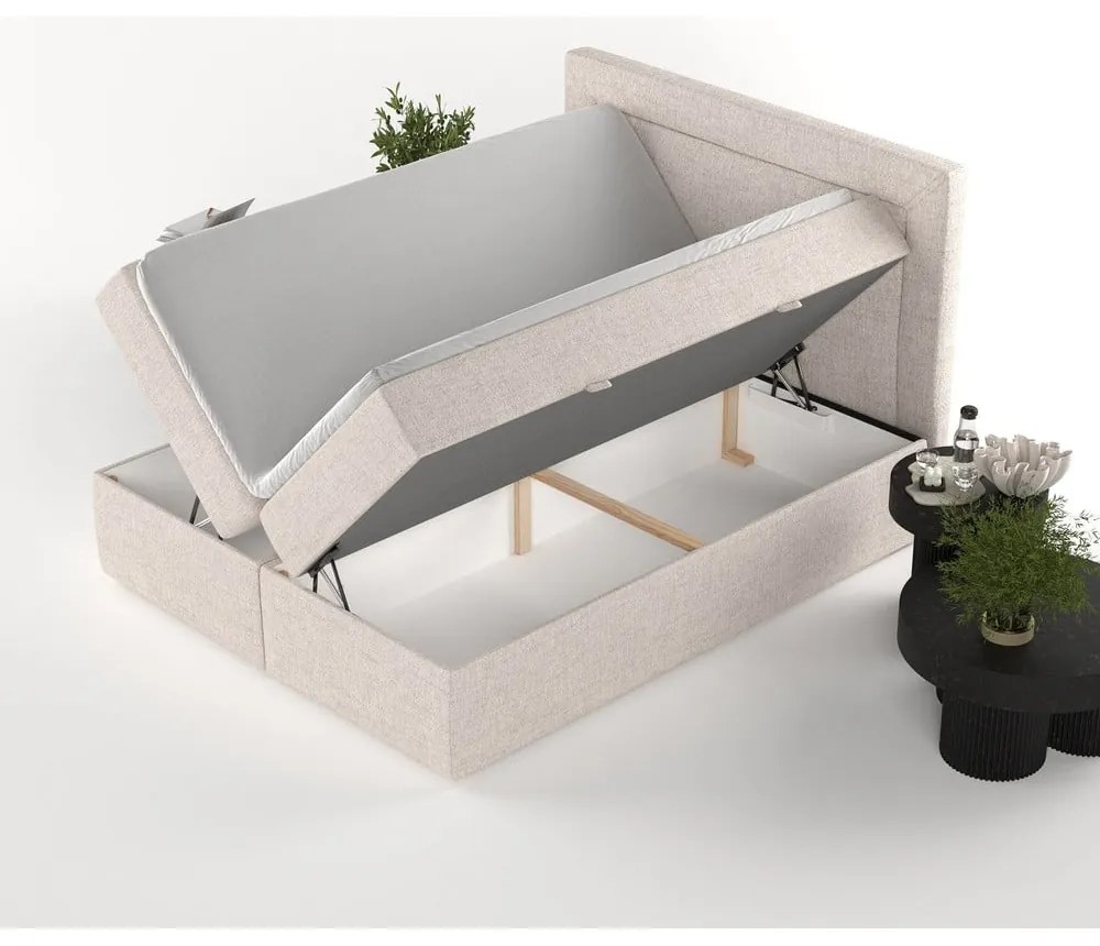 Beżowe łóżko boxspring ze schowkiem 160x200 cm Imagine – Maison de Rêve