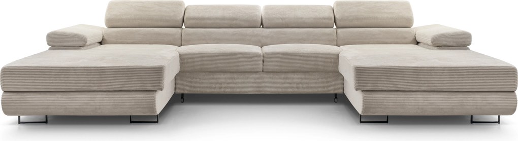Masseno Narożnik GIULIO z funkcją spania i pojemnikiem na pościel Narozniki U, Rozkładana sofa - Beżowy, POSO 100