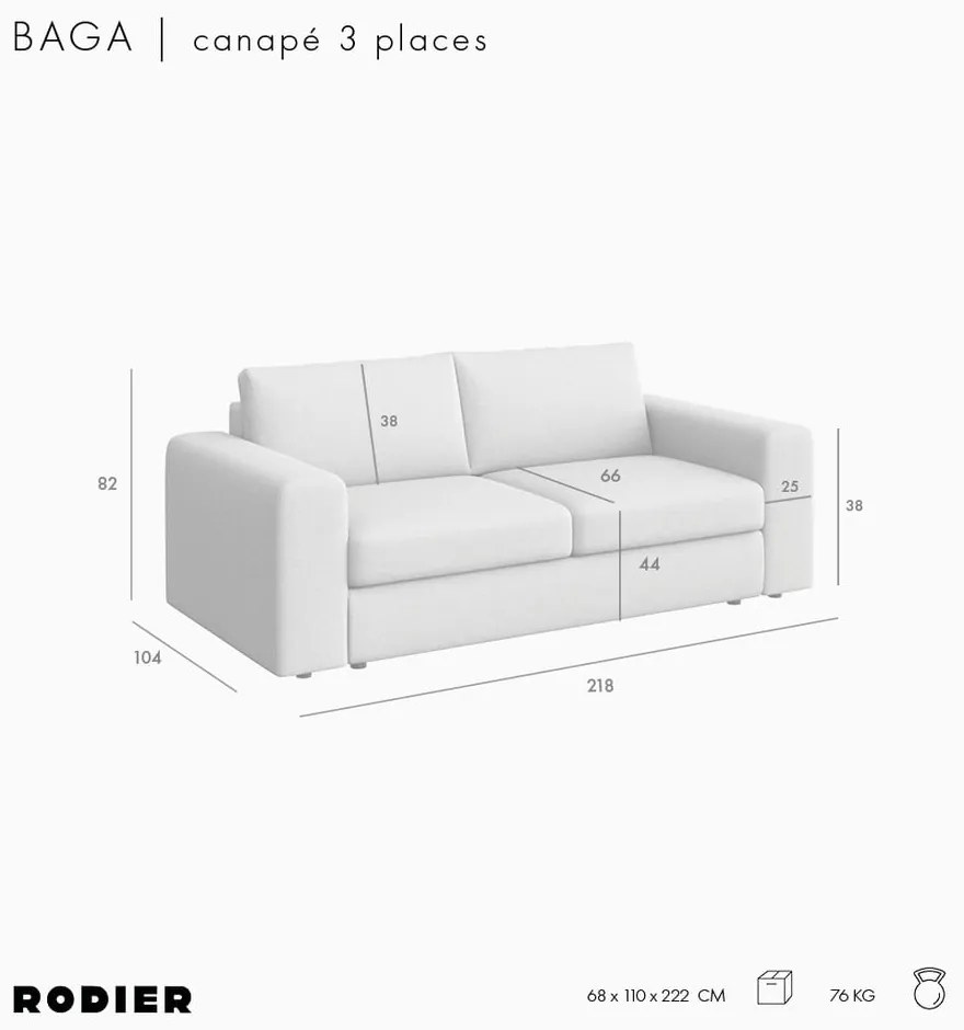 Beżowa aksamitna sofa 218 cm Baga – Rodier