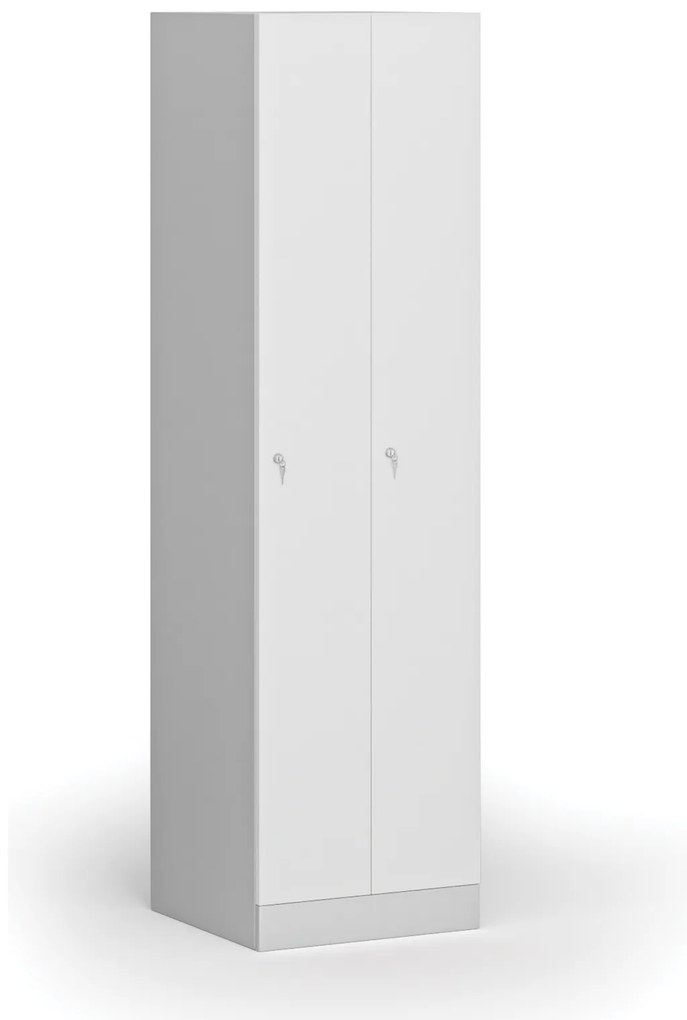 Szafka ubraniowa S1 wąska, 2-drzwiowa, 1850 x 500 x 500 mm, zamek cylindryczny, drzwi laminowane, biała