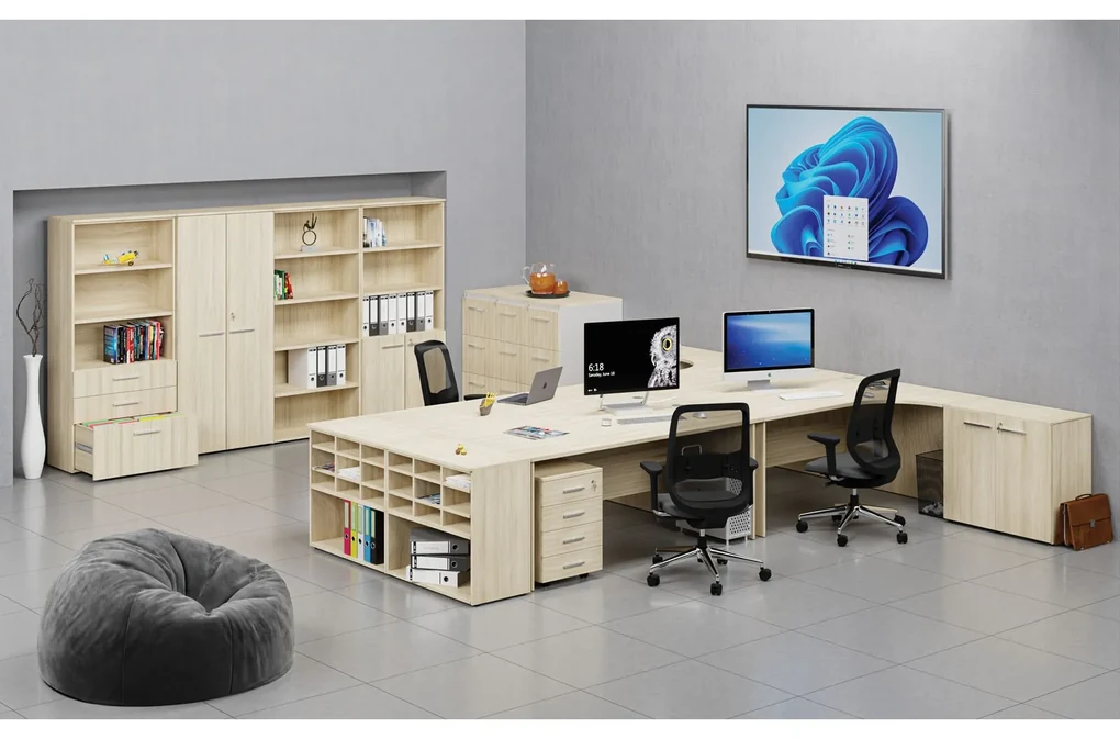 Szafa biurowa z drzwiami przesuwnymi PRIMO WOOD, 740 x 800 x 420 mm, dąb naturalny