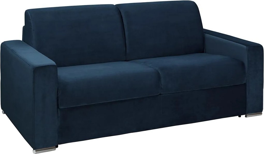 Kanapa 3-osobowa z ekspresowym mechanizmem rozkładania z weluru CALITO - Granatowy - Wymiary miejsca do spania: 140 cm - Materac 16 cm z pamięcią kształtu