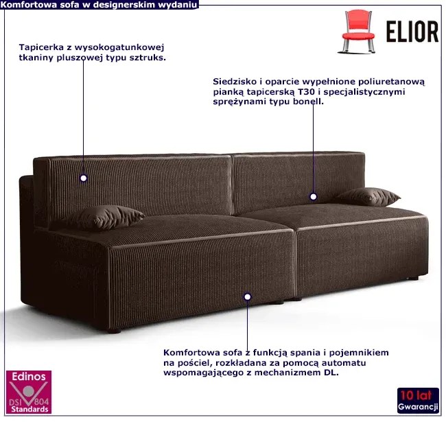 Brązowa rozkładana sofa - Lider 3X
