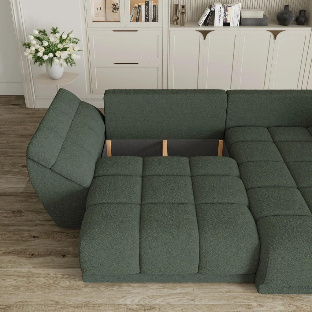 Masseno Narożnik ORENTI z funkcją spania i pojemnikiem na pościel Narozniki L, Rozkładana sofa - Zielony, QUELLE 37