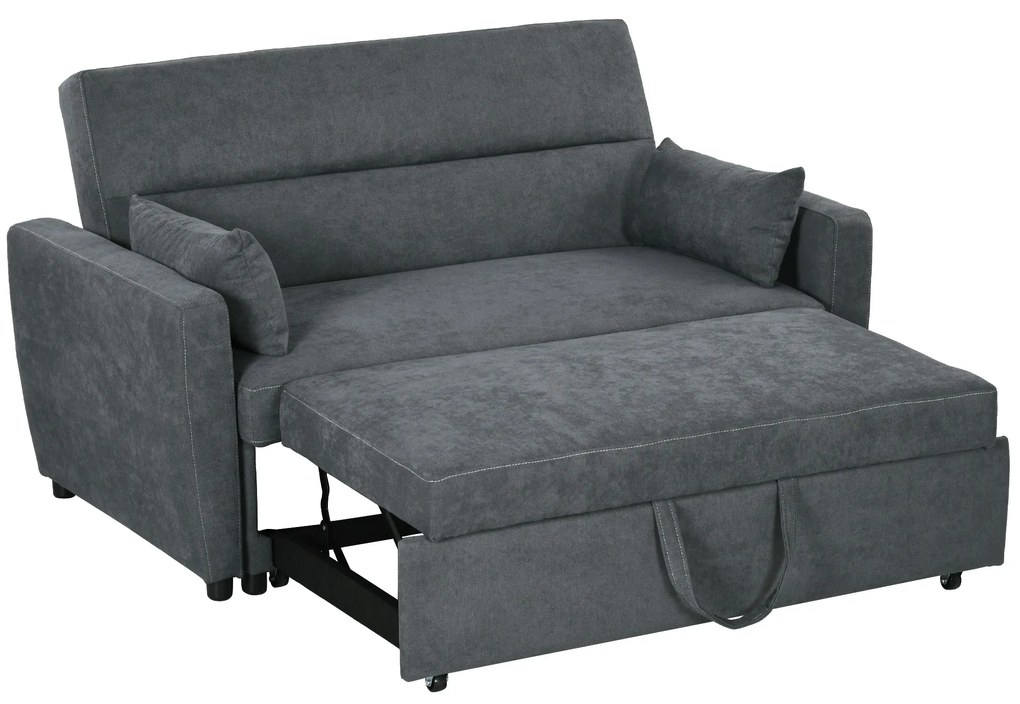 HOMCOM Sofa 2-osobowa Rozkładana do Spania, do 200 kg, Drewniana Rama, 155x90x88,5cm, Ciemnoszary