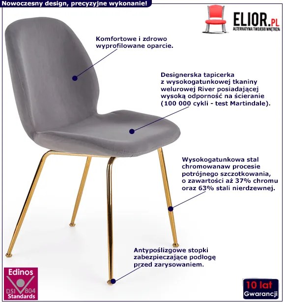 Popielate tapicerowane krzesło w stylu glamour - Salto