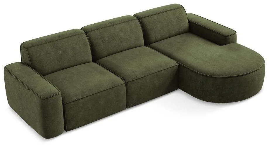 Zielony narożnik z tkaniny szenilowej (prawostronny/z szezlongiem) Omao – Makamii