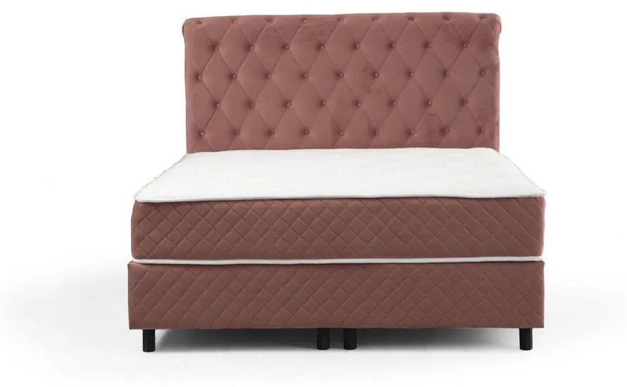 Różowe łóżko boxspring ze schowkiem 160x200 cm Sonata – Kalune Design