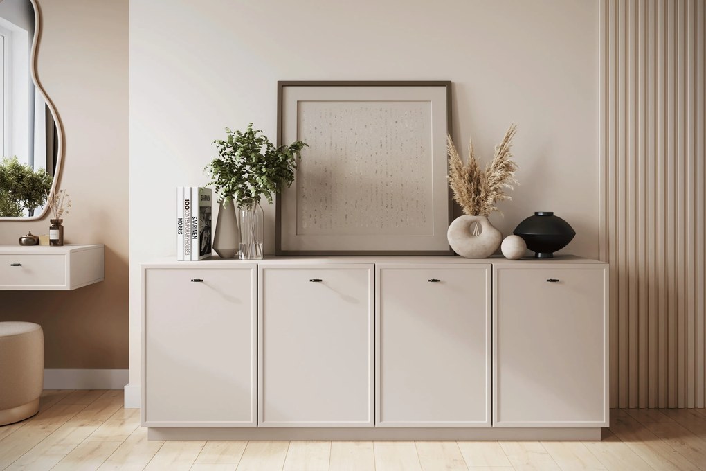 Komoda czterodrzwiowa Lorini 200 cm - kaszmir / czarne uchwyty T-bar