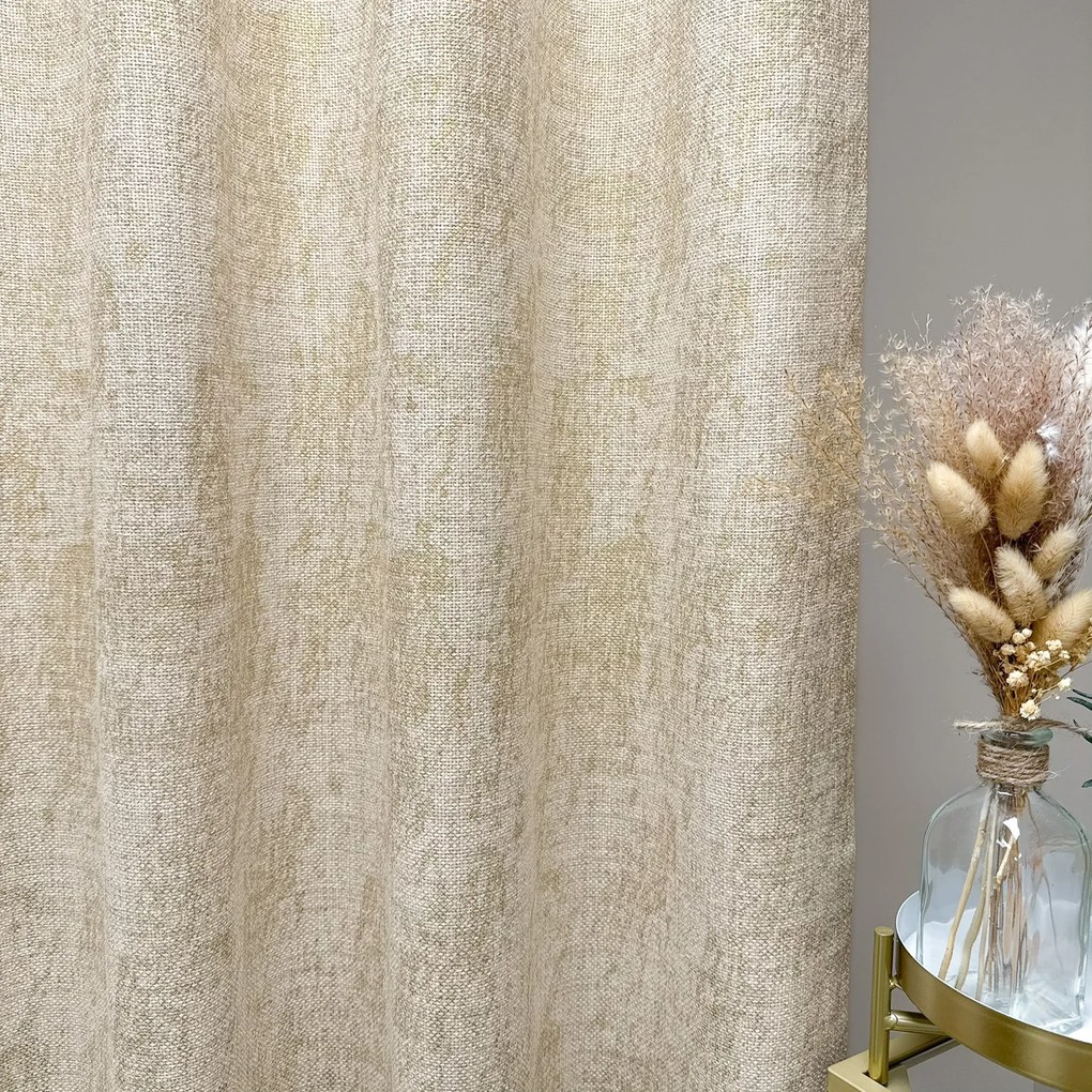 Zasłona na metry beżowa ze złotymi przetarciami elegancka - wys. 300 cm