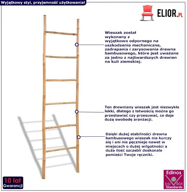 Drewniana drabinka z 6 szczeblami do łazienki T4-K59