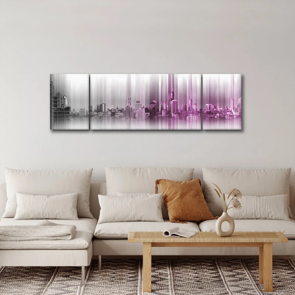 Obraz - Panorama miasta, różowo- szara (170x50 cm)