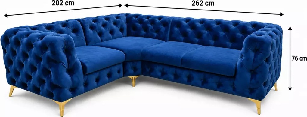 Narożnik pikowany Chesterfield Moet 202x262 cm glamour luksusowy do salonu