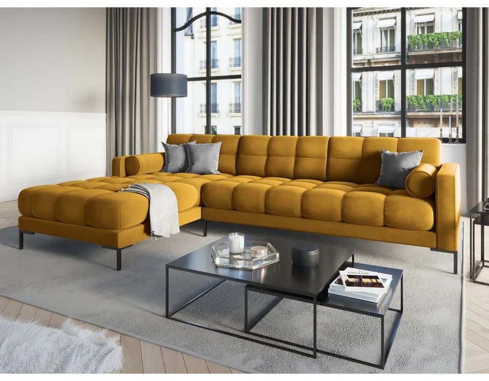 Żółty aksamitny narożnik Cosmopolitan Design Bali, lewostronny