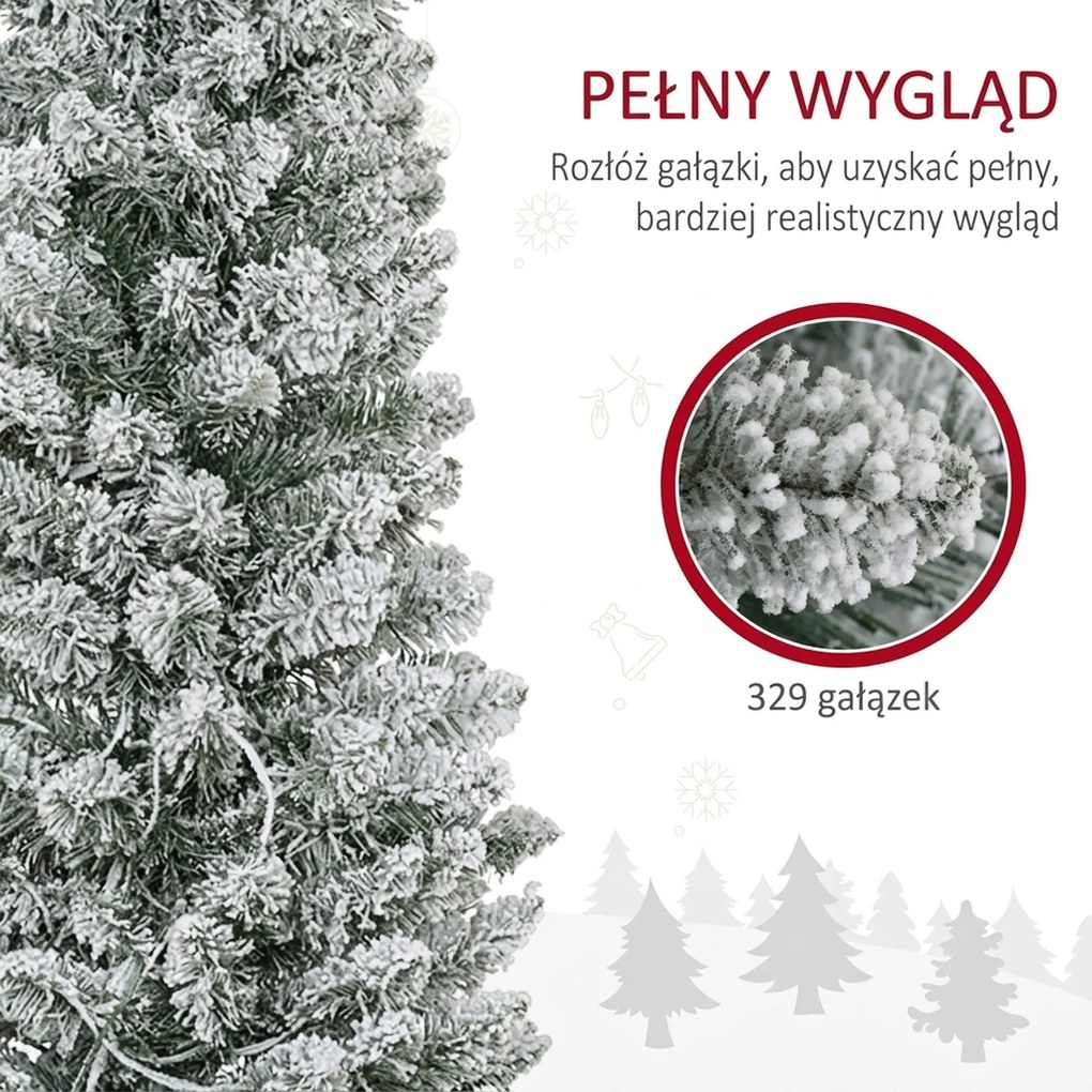 HOMCOM Choinka 180 cm z girlandą LED, sztuczne drzewko, odporna na ogień, z metalową podstawą, Zielona | Aosom PL