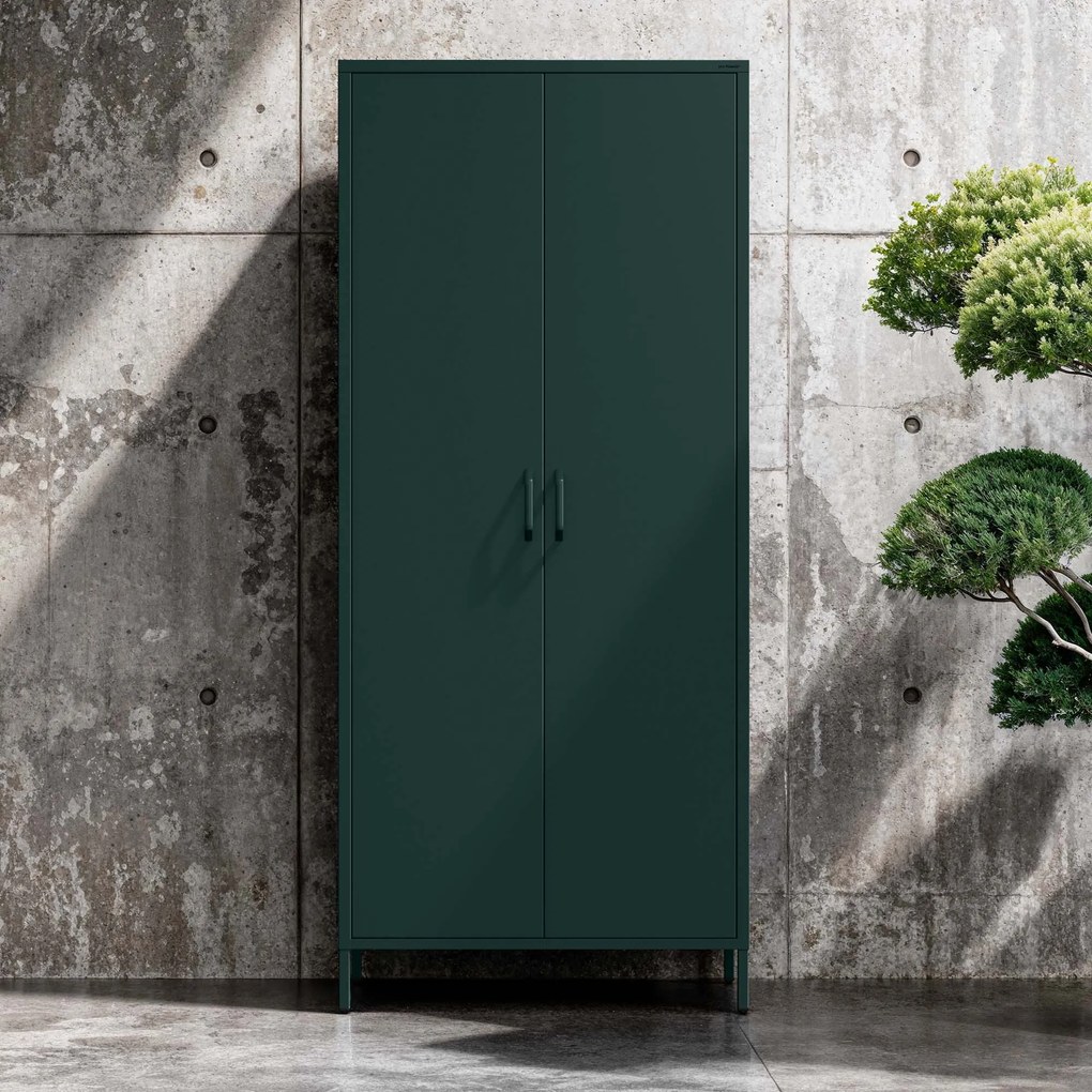 Szafa na ubrania metalowa loftowa butelkowa zieleń: Modern FLAVIO, 800 x 1850 x 450 mm