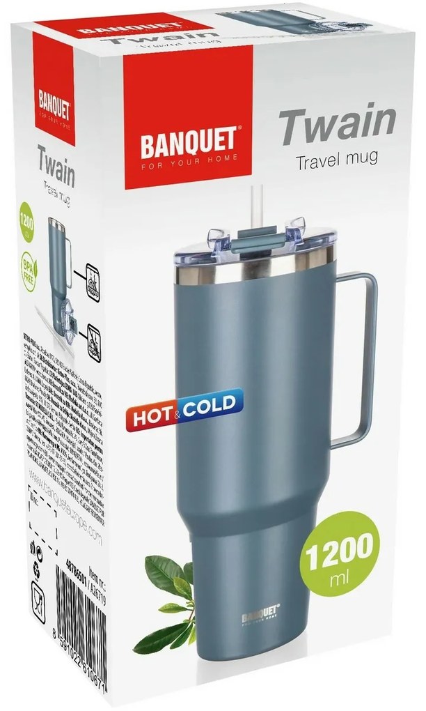 Banquet Kubek termiczny ze stali nierdzewnej z uchwytem Twain 1200 ml, ciemnoszary