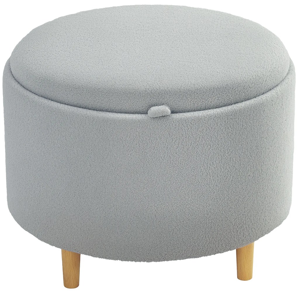 HOMCOM Taboret z Teddyfleece, Ukryty Schowek, Odwracalna Klapka, 56 cm x 56 cm x 42 cm, Szary