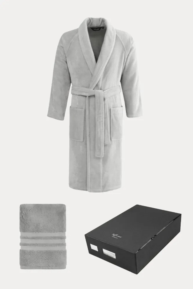 Męski szlafrok PREMIUM w opakowaniu prezentowym z ręcznikiem XL + ręcznik 50x100cm + pudełko Bordowy