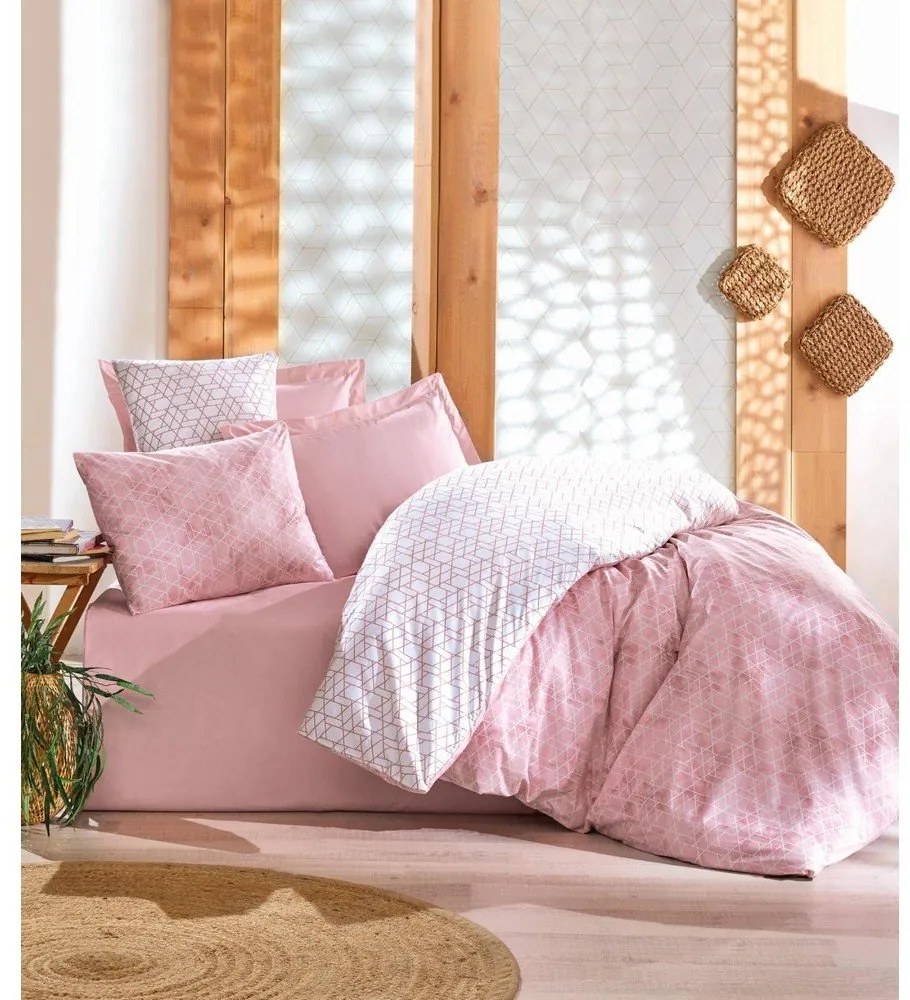 Biała/różowa pościel jednoosobowa z bawełny renforcé 140x200 cm Soft Geometry – Mila Home Luxury