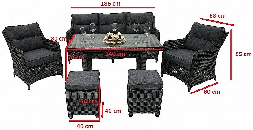 Zestaw rattanowy PAOLA antracyt (poduszki GRATIS)
