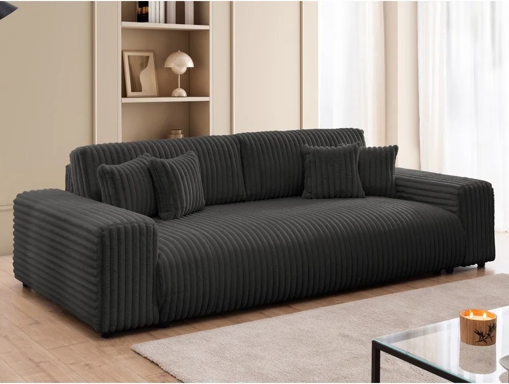 Ciemnoszara sztruksowa rozkładana sofa ze schowkiem 260 cm Justin – Ropez