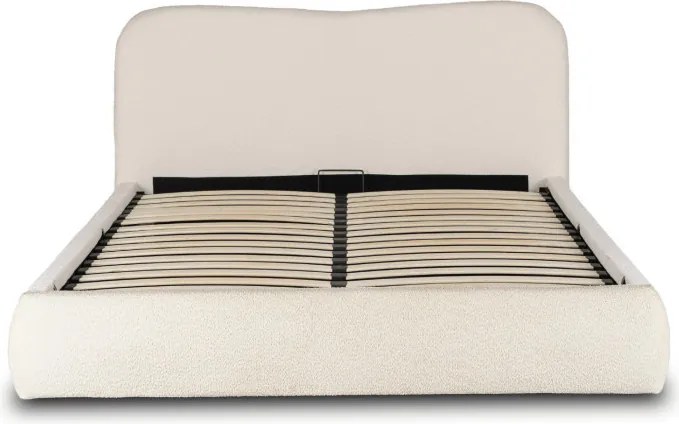 Łóżko Tapicerowane 160x200 cm BRISTOL ze Stelażem i Pojemnikiem Dwuosobowe Boucle Kremowe