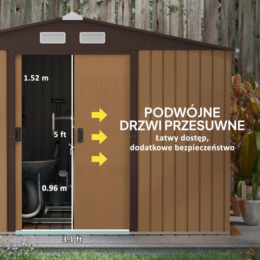 Outsunny metalowy domek narzędziowy z fundamentem żółty szopa ogrodowa 277x195x192 cm trwały i praktyczny | Aosom PL