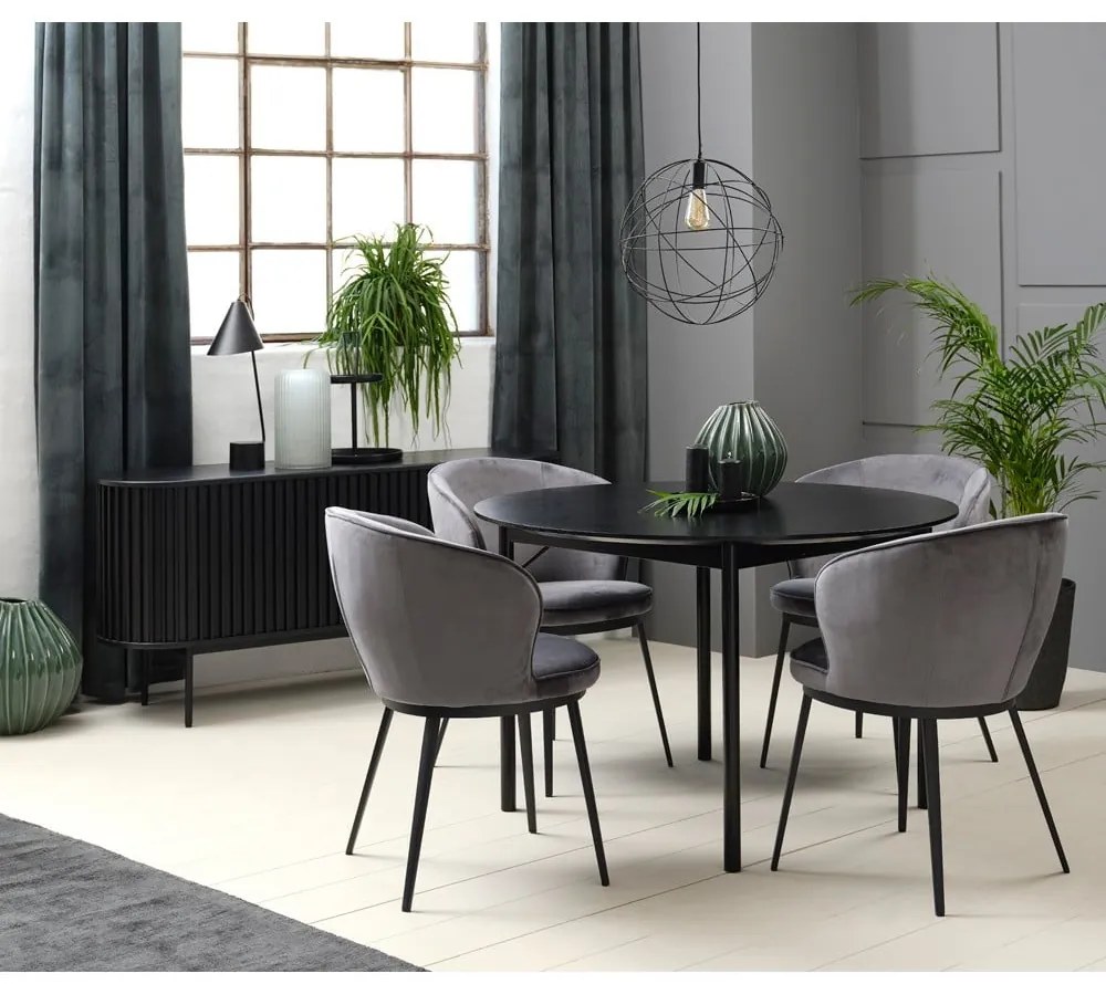 Czarna niska komoda w dekorze dębu z drzwiami przesuwnymi 73x160 cm Siena – Unique Furniture