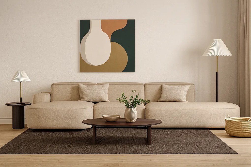 Narożnik modułowy CURSAL F lewostronny 364×166×70 cm beżowy Raven 30 – zaokrąglone leżanki, wolnostojący