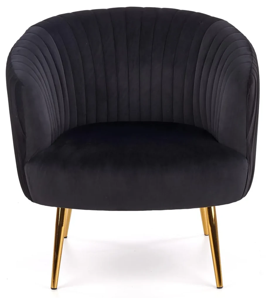 CROWN fotel wypoczynkowy czarny, złoty, glamour, klasyczny, velvet, welur